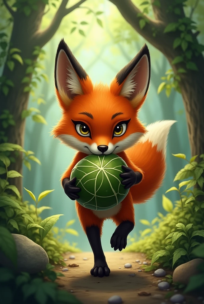 The fox delivering a stone wrapped in a leaf
