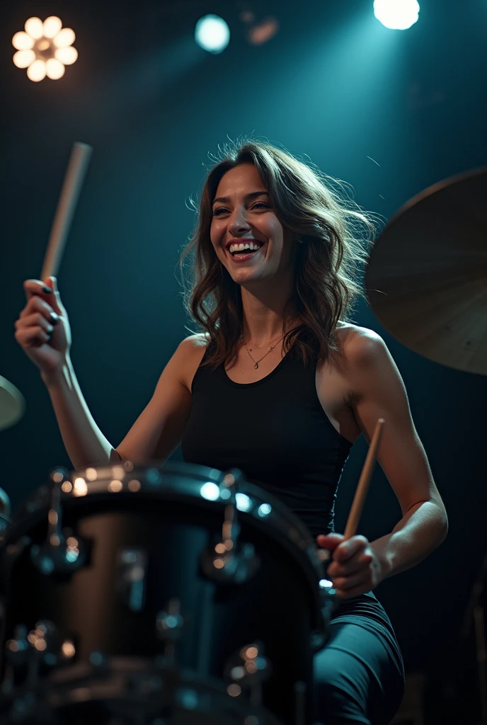 A woman playing drums
