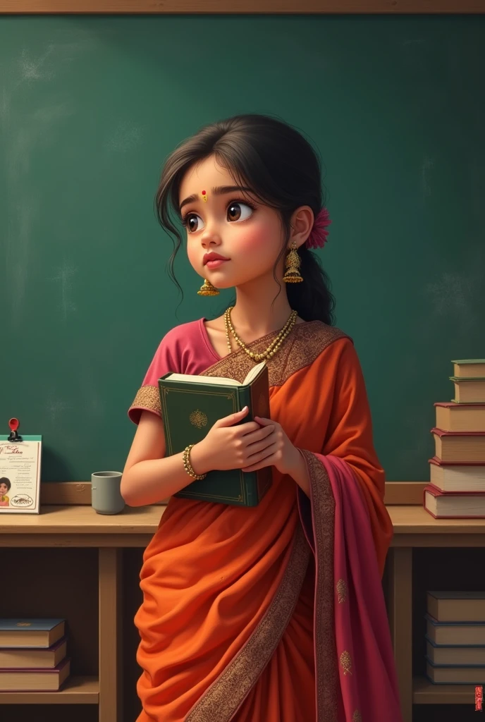Girl saree scool black board book I'd card scale