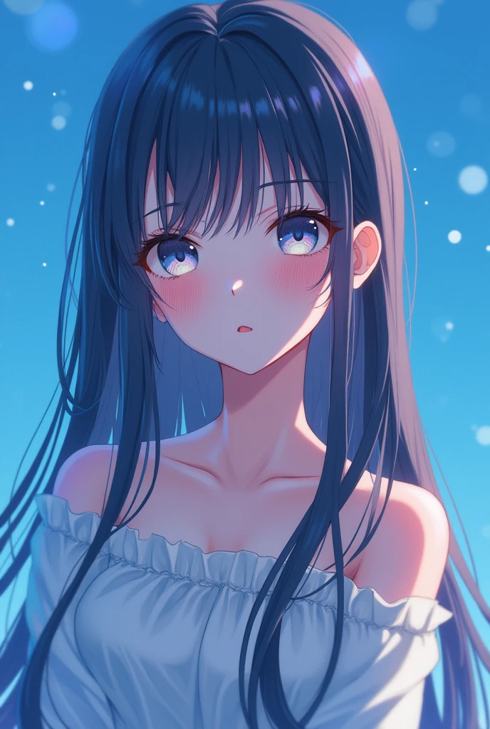 Anime girl sitting blue contrast for mobile screen