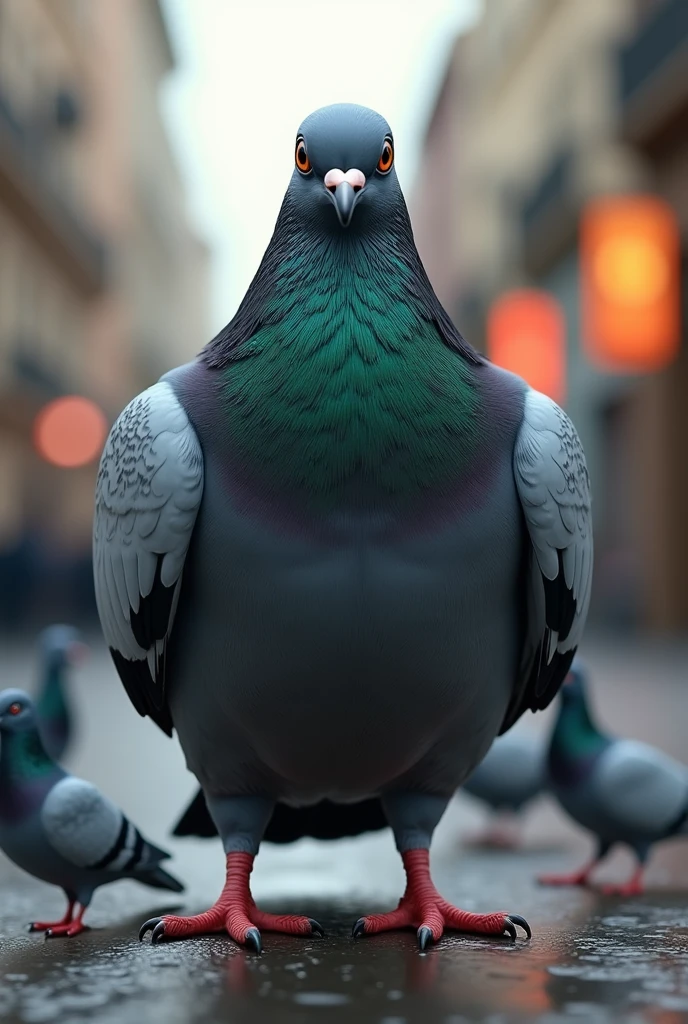 A STRONG AND MUSCULAR PIGEON THAT STANDS OUT AMONG OTHER PIGEONS