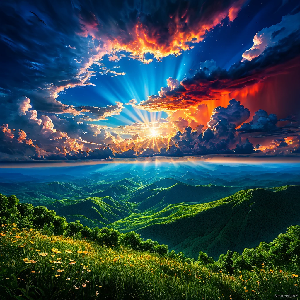 summer sky,photorealistic,highly realistic,extreme details,breathtakingly realistic,high contrast realism,high saturation realism,vibrant colors,dramatic lighting,captivating landscape,compelling storytelling,atmospheric scene,mesmerizing visuals,intricate details,strong emotions,celestial beauty,dreamlike world
