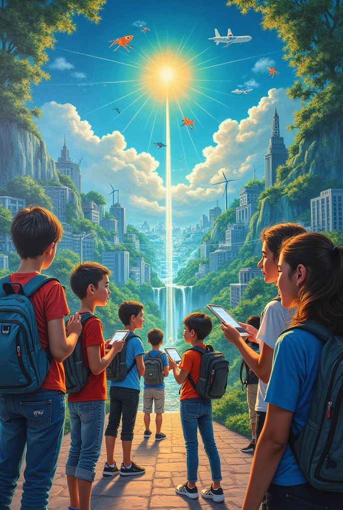 Give me a mural painting with the theme: "From clicks to progress, youth digital pathways for sustainable development"