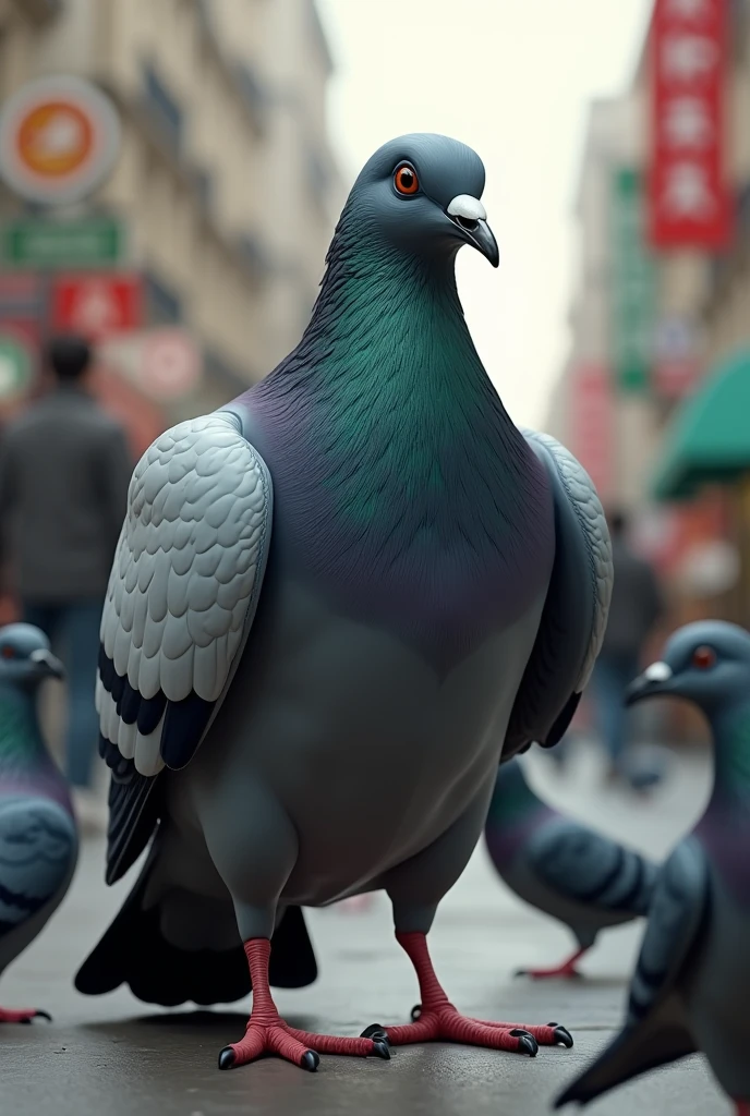 A STRONG AND MUSCULOUS PIGEON THAT STANDS OUT AMONG OTHER PIGEONS