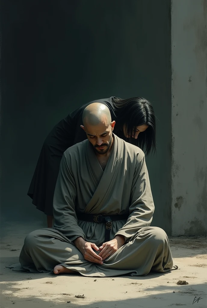 Monk and sad person no copyright image