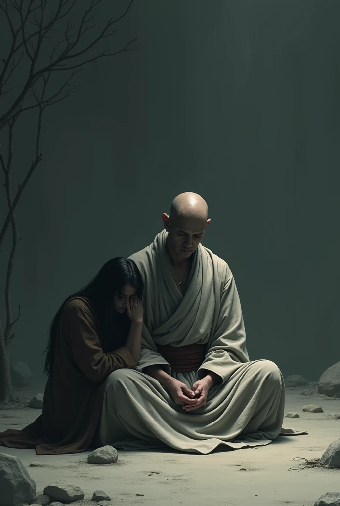 Monk and sad person no copyright image