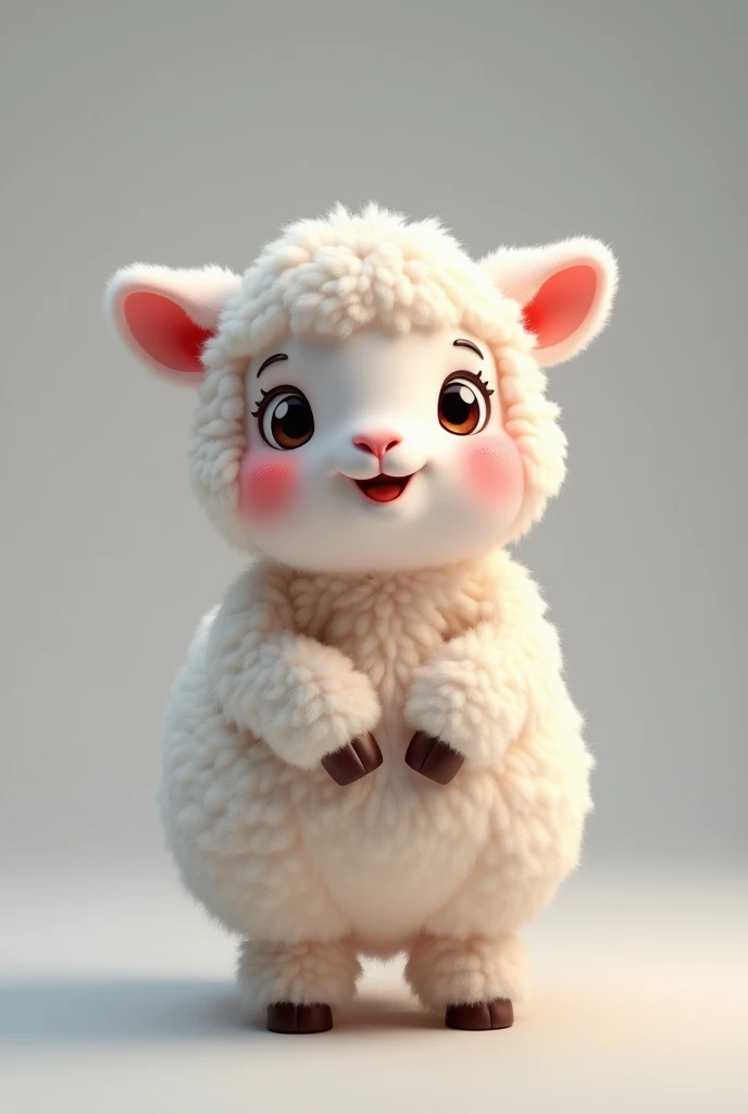 Fascinating, 美味しくふわふわな子羊の高品質3D Rendering, Exudes cuteness and charm. With a round and plump body、It is softly covered, Vibrant fur and gentle, Small teeth peek out from a slightly open mouth. Its big, Expressive round eyes sparkle, and、Those rosy cheeks are charming. Standing upright, Place your hands gently at your sides, She exudes a charming and friendly aura.. The calm grey background、Highlights vibrant colors and textures, Creating visually striking and conceptually unique work., photograph, Conceptual Art, 3D Rendering、（zoo）
