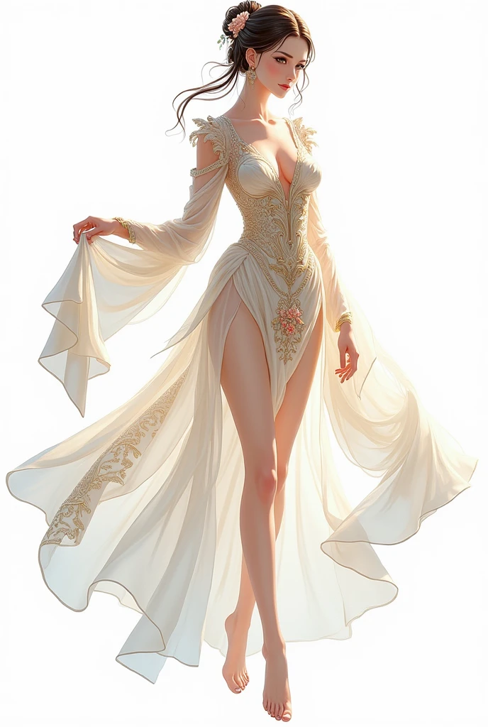 Ideal manhwa female anime character white background with Full body photo 