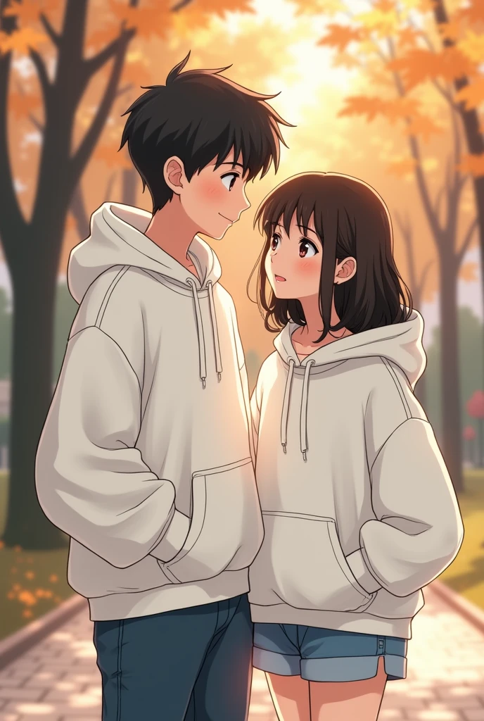 Adult Cute boy who wears 2004 white hoodie and cute adult girl who wears 2006 white hoodie