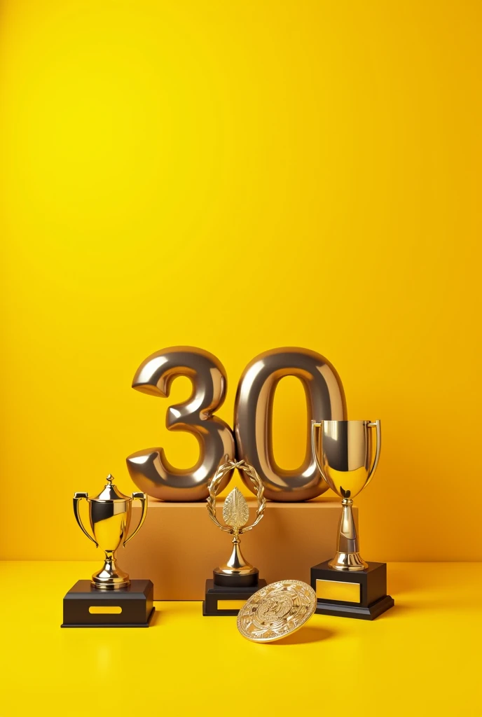 IMAGE WITH MEDALS ON YELLOW BACKGROUND OFFICE ''UNIART +30 years delivering awards throughout Brazil''