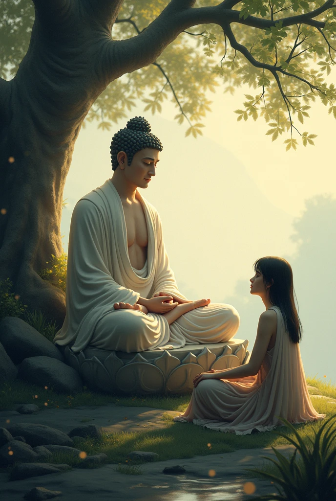 Budha and sad person no copyright image