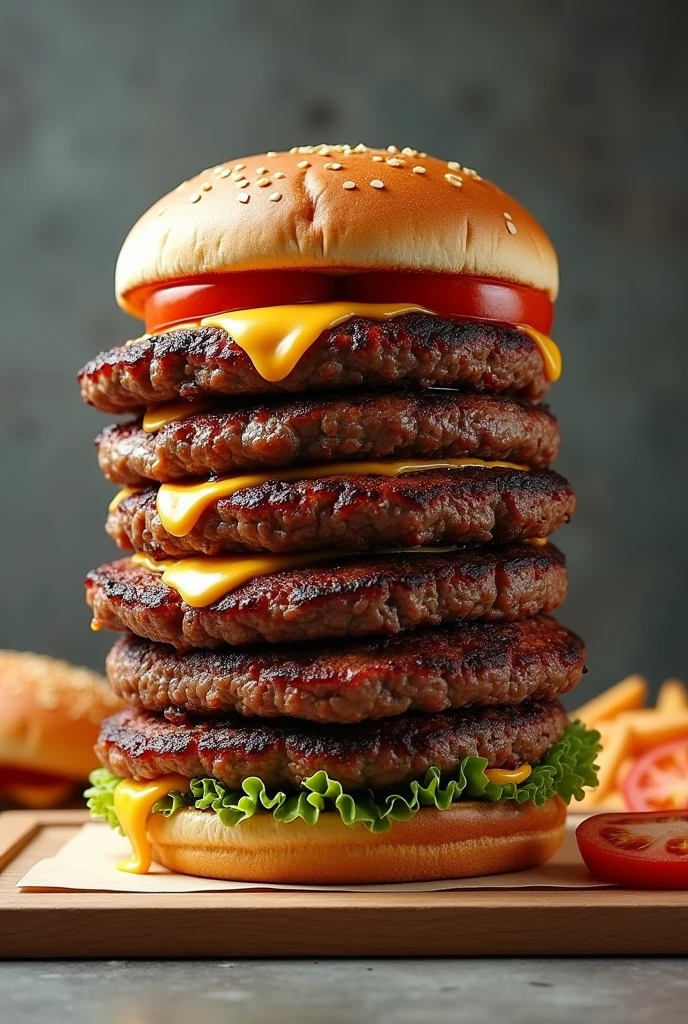 (photorealism:1.2), a large just burger with many patties
