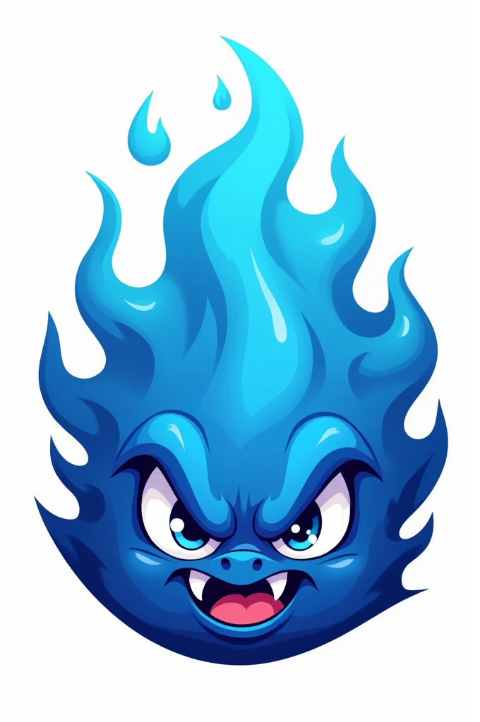 Flame logo for a team representing their name, Sizzle. The flame is in blue and with a cartoonish appearance and a menacing expression