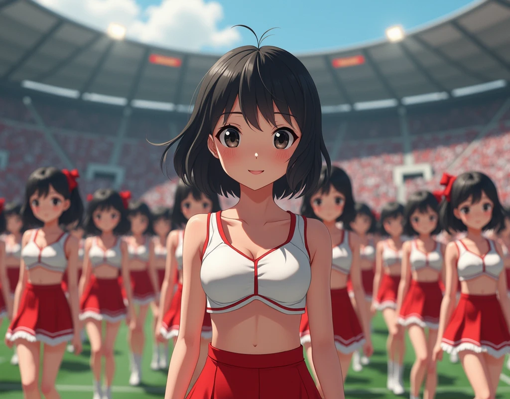 [Japanese Clone girls=Myself], [best masterpiece Clone girls Raw Photography Art], [24K, Ultra High Quality, Very high resolution], [Unrealistic, Unparalleled, Different dimension, Improbable sight, (((A world of mass proliferation of myselves, Ultra-realistic)))], ((Japanese, woman, 26-year-old, shinozaki-ai)), ((Small face, Thick black hair, Short Hair)), (((Very beautiful detailed girls, Accurate body structure, Very detailed完璧な超巨乳ボディ, amazing super big tits, Big, voluptuous breasts, The cleavage is very plump and emphasized))), (Dark Eyes, Mature face, Cute Smile, A gentle gaze), (((Very happy laughter))), ((((((((((Very detailed, 1girl→1,000,000,000,000,000,000,000,000cloning girls)))))))))), ((((((((((Very detailed, Absolute precision, Description of the doppelganger, (Perfectly the same girl, The exact same smile, Perfect matching hairstyle, Perfect same clothes, Exactly the same height, Perfect same super busty)))))))))), (((((Myself only))))), ((((((((100,000,000,000,000Myself Cheerleading Club)))))), Colorful costumes, Fluttering super mini skirt), I can see your pants)), (((((A detailed and intense dance, A dynamic body, Advanced physical ability and technique, Boobs shaking))))), (((Large-scale outdoor stadium, Audience seats))), (((((Extremely crowded, Super close, Alignment, siege))))), ((Bright and soft light)), (((((Very wide field of view, Very detailed, Fine perspective depiction with clear depth))))), ((((((((Multi-angle shooting depiction))))))))
