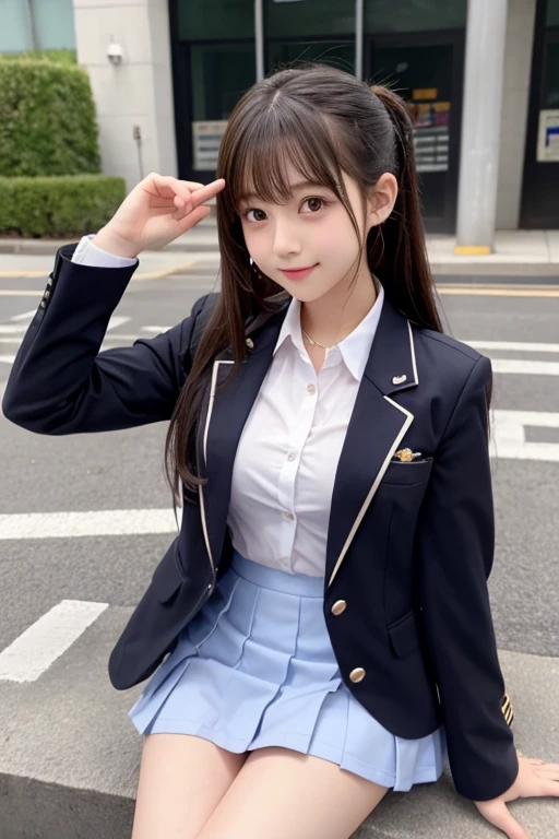 cute、high school girl、Idol、uniform、blazer、mini skirt、See-through、Fluttering in the wind、sit