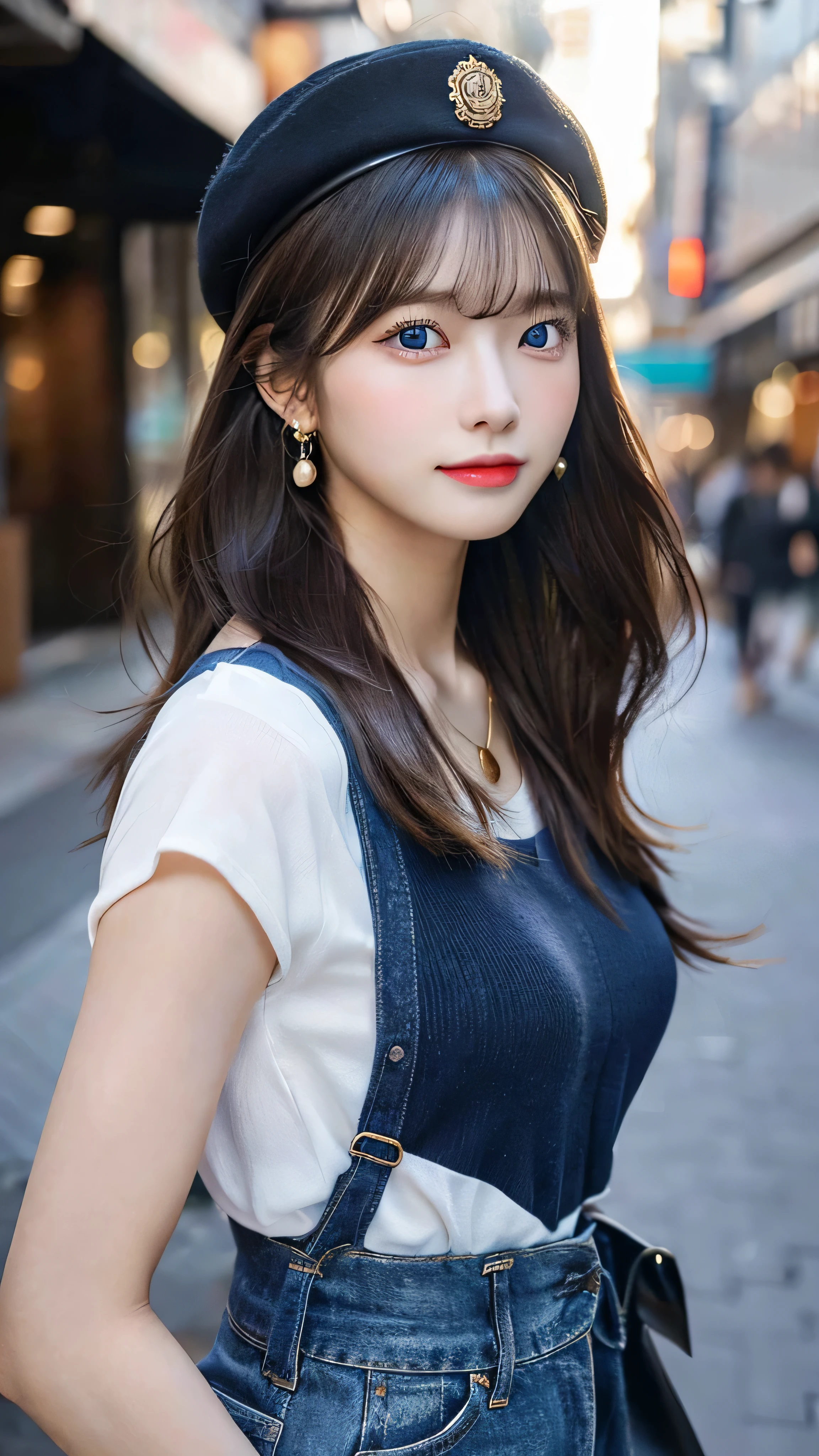 (32hair,High resolution,Attention to detail,High resolution,high density,alone,In addition:1.3),(A realistic person々,Live Action,fine grain,High resolutionの目,Beautiful Eyes,Eyes that look alive,Beautiful dark blue eyes,Fishing eyes,Detailed lips,Translucent white skin,Realistic face in every detail:1.3),(Japanese Ido,hairorean Idols,Japanese Model,hairorean models,hairorean hair-Pop Female Idols:1.2),(blush,Natural Makeup,necklace,Earrings,へそEarrings:1.4)(Military Cargo Pants、Jeans Camisole、Rajkot,Leather boots,hairnitted hats,Mode Style, Beautiful casual look:1.6),(Shapely breasts:1.5),(Young but very beautiful hairorean16 years old ,Cool eyes,Laugh a little,turn around,looked back,Looking into the camera,Fashion Leader,Fashion Model,Soft Skin,Unforgettable Eyes,Her eyes are so beautiful,I want to go to the Paris Collection.........,Cutting-edge fashion:1.6),(Please show me your whole body,Showing off full-body fashion,Stylish blue eyes、1.7)smile