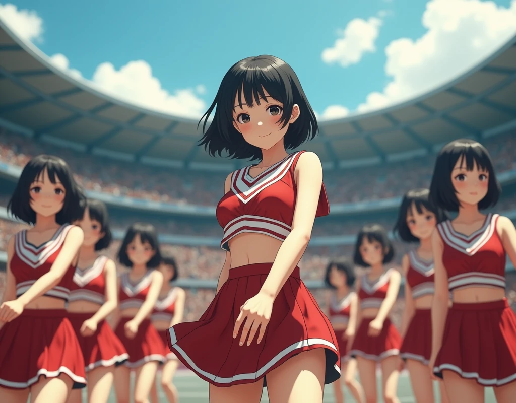 [Japanese Clone girls=Myself], [best masterpiece Clone girls Raw Photography Art], [24K, Ultra High Quality, Very high resolution], [Unrealistic, Unparalleled, Different dimension, Improbable sight, (((A world of mass proliferation of myselves, Ultra-realistic)))], ((Japanese, woman, 26-year-old, shinozaki-ai)), ((Small face, Thick black hair, Short Hair)), (((Very beautiful detailed girls, Accurate body structure, Very detailed完璧な超巨乳ボディ, amazing super big tits, Big, voluptuous breasts, The cleavage is very plump and emphasized))), (Dark Eyes, Mature face, Cute Smile, A gentle gaze), (((Very happy laughter))), ((((((((((Very detailed, 1girl→1,000,000,000,000,000,000,000,000cloning girls)))))))))), ((((((((((Very detailed, Absolute precision, Description of the doppelganger, (Perfectly the same girl, The exact same smile, Perfect matching hairstyle, Perfect same clothes, Exactly the same height, Perfect same super busty)))))))))), (((((Myself only))))), ((((((((100,000,000,000,000Myself Cheerleading Club)))))), Colorful costumes, Fluttering super mini skirt), I can see your pants)), (((((A detailed and intense dance, A dynamic body, Advanced physical ability and technique, Boobs shaking))))), (((Large-scale outdoor stadium, Audience seats))), (((((Extremely crowded, Super close, Alignment, siege))))), ((Bright and soft light)), (((((Very wide field of view, Very detailed, Fine perspective depiction with clear depth))))), ((((((((Multi-angle shooting depiction))))))))