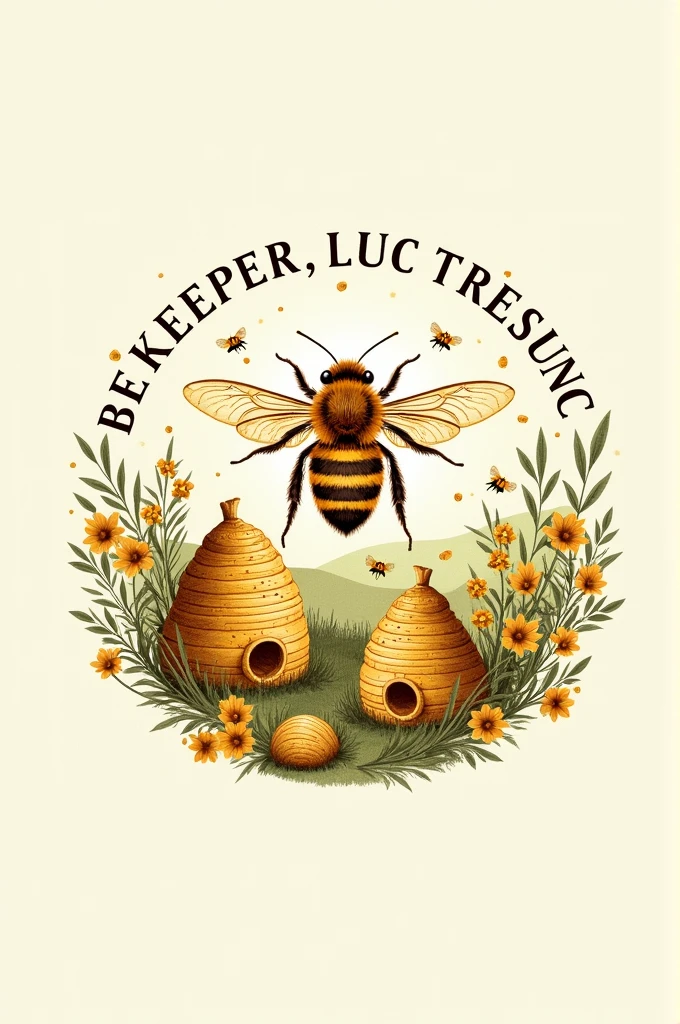 Beekeeping logo A beautiful bee, deux ruches et des abeilles qui volent
Écrit: beekeepers Luc Trégunc 