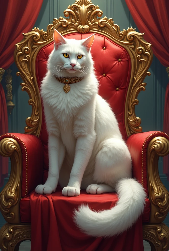 a strong white king cat, on her throne