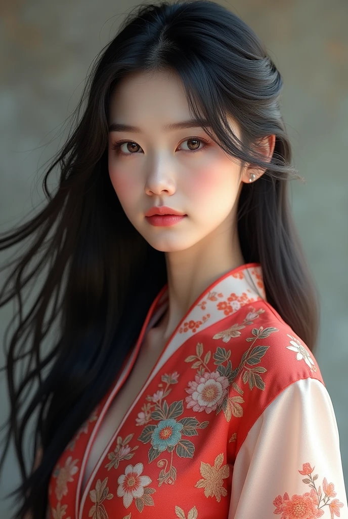 1girl Chinese dress
long hair black hair pink eye