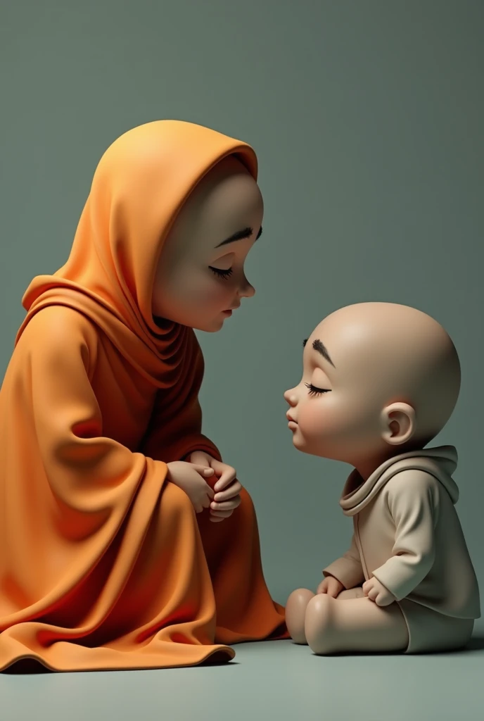 Monk and sad person  no copyright 3d image with orange cloth 