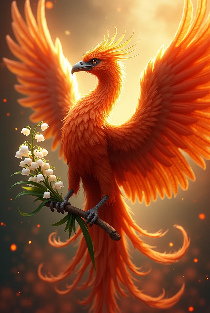  a Phoenix holding lily of the valley flower tattoo 