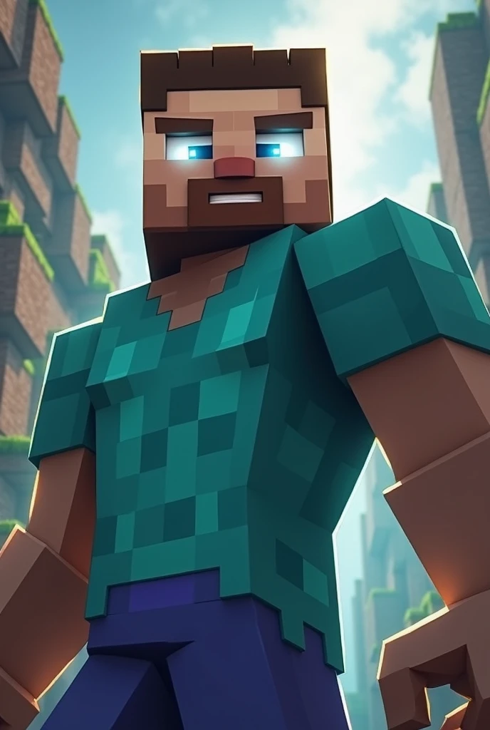 Steve from Minecraft with all white glowing eyes 