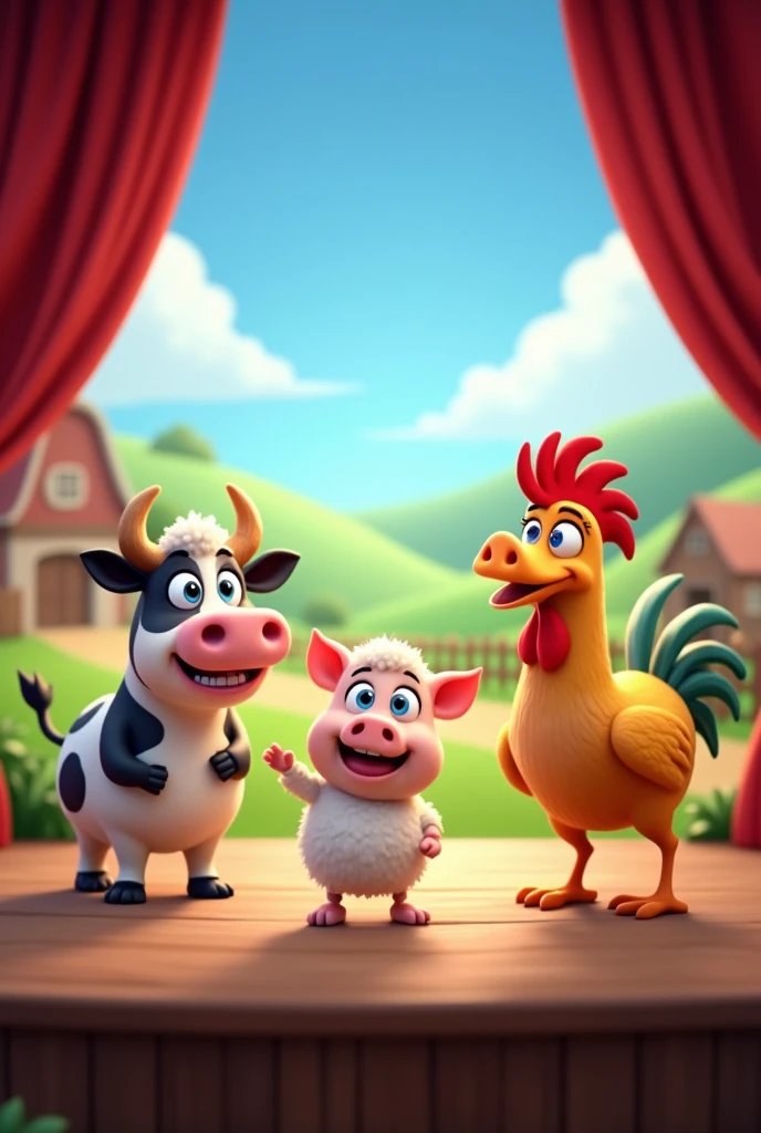 Animated farm animals on a stage