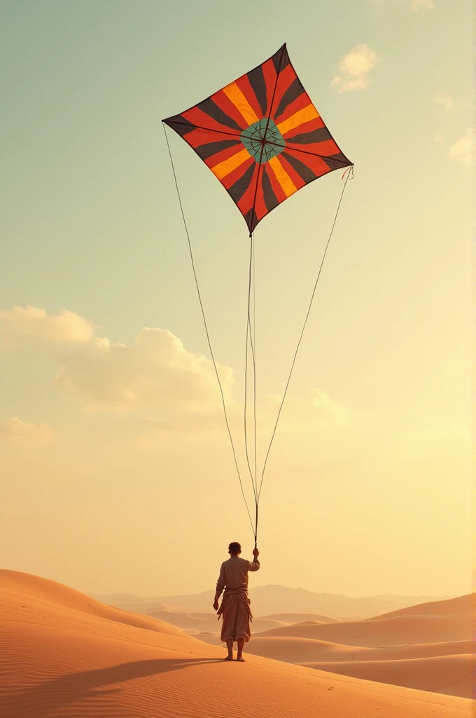 A man is flying a kite in the desert