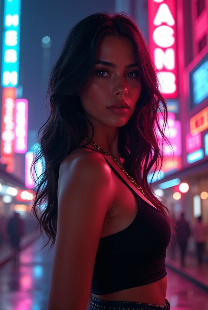 Sexy latina in a neo city