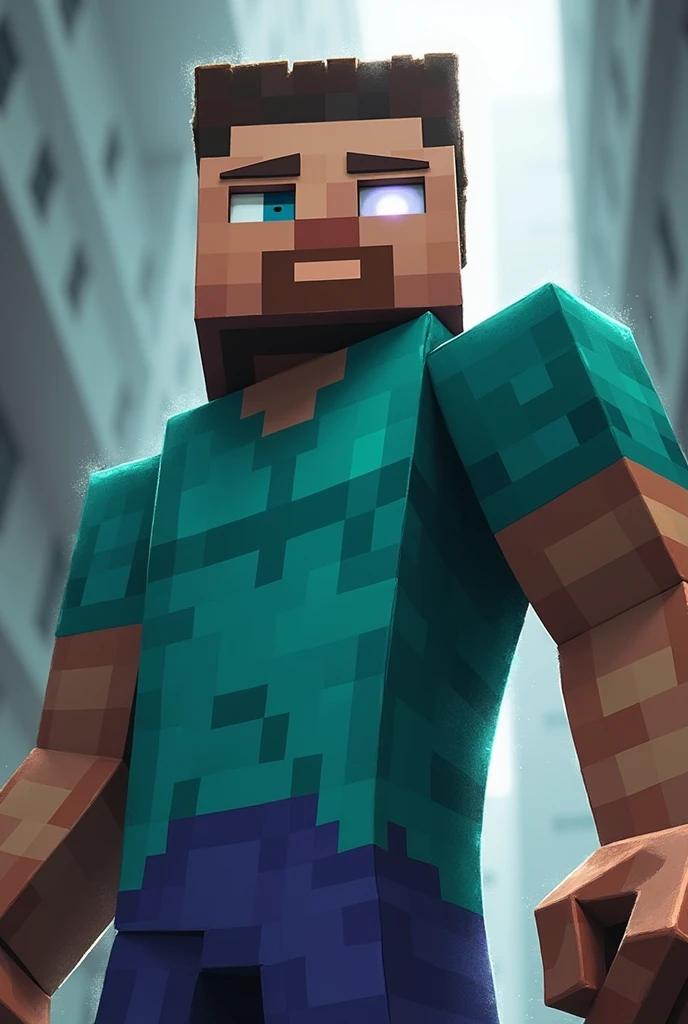 Steve from Minecraft with the white eye without the glowing eyeball