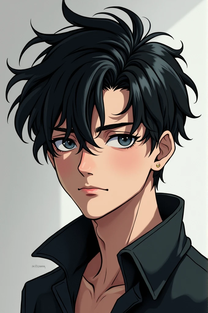 handsome fifteen year old boy with very thick black manga style hair