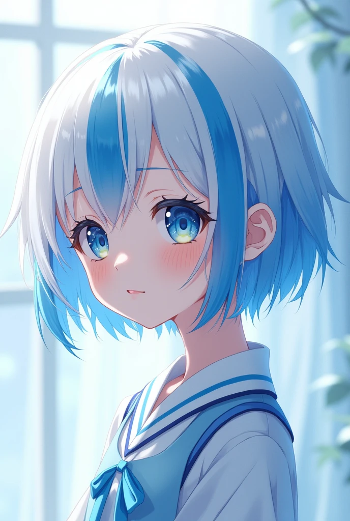 Anime girl with blue and white hair Anime girl with blue and white hair alternating colors in a pattern