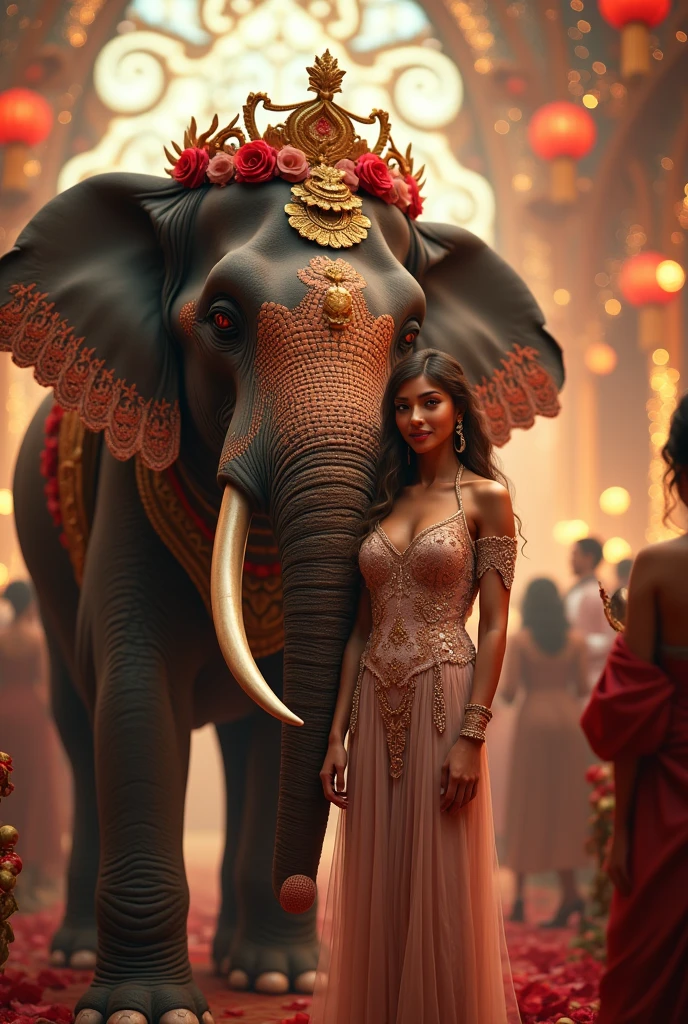 Woman with a party with an elephant