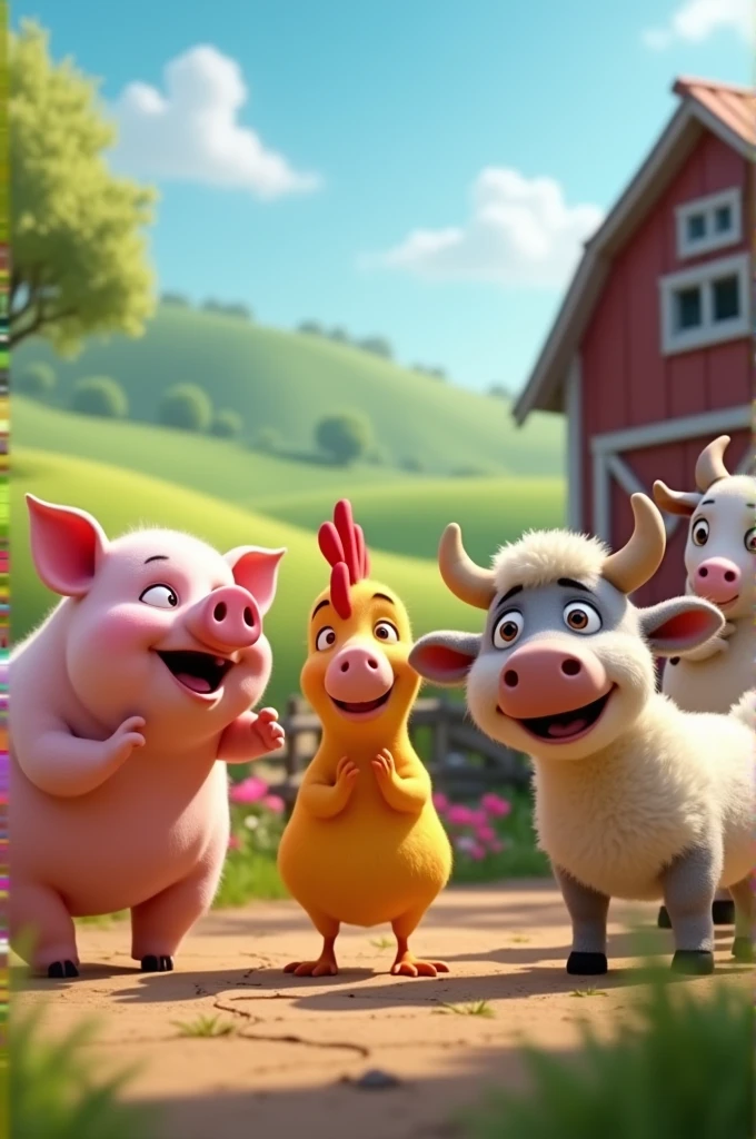 Animated animals competing for the best farm animal sound