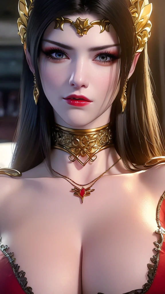 (lifelike, high - resolution:1.3), 1 girl with a perfect body, Super fine face and eyes,slong hair, big boob,Expose cleavage5, lightning, hyper-realistic graphics, most realistic graphics, 1 girl, alone, solo, Extremely sharp, surreal image, sharp eye makeup, meticulous makeup eyelashes, pretty red lips, pursed lips, full body shot, inside the room, naked, undressed, NSFW, armpits.