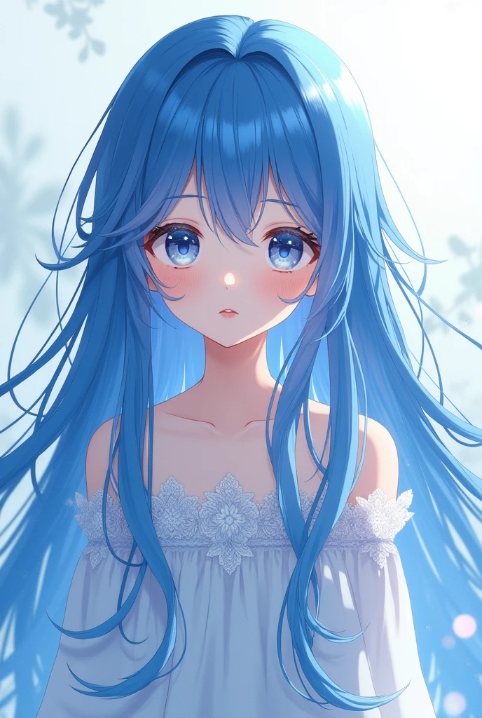 Anime girl with blue and white hair Anime girl with blue and white long hair alternating colors in a pattern