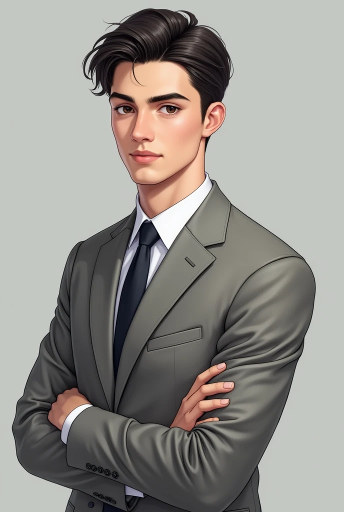Generate young male professional full image with grey background