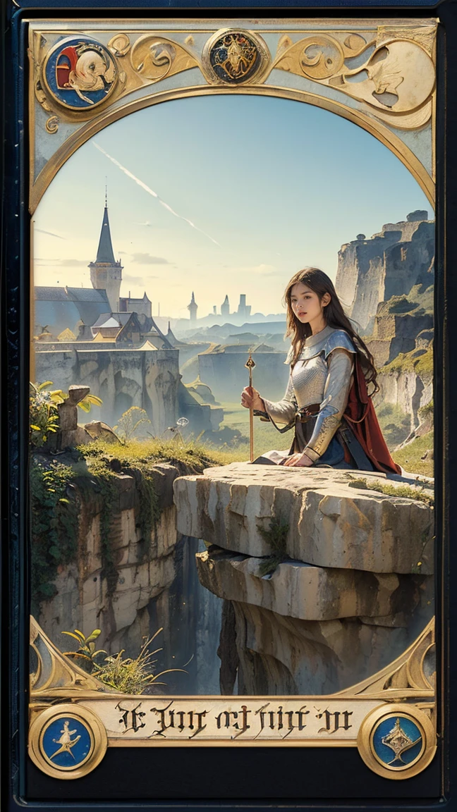 Highest quality、masterpiece、タロットcard、Balance scale、(Morgan Greer Tarot:1.2)、Retro art style、Thick outline、English text、Roman numerals、card、(Fit the frame properly:1.2)、(タロットcard風の枠:1.5)、((Cliffs of Medieval Europe:1.5))