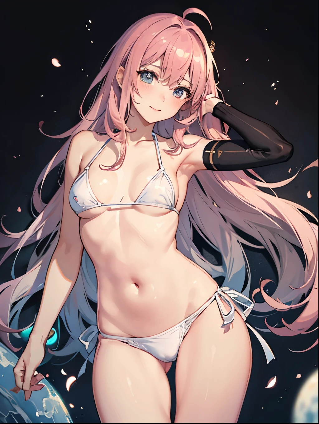 (masterpiece), (Highest quality), (Super small bikini:1.5), (Blushed:1.3), (Please cover your crotch with both hands.:1.3), (Spilling:1.4), Down , Side boobs are visible, naked, Beautiful girl, Accurate needle, Embarrassed look, smile, very cute, Clear Eyes, Shining Eyes, (Bikini can be taken off:1.5), Large Breasts, I can see your belly, I can see her cleavage, Down腹部が見える, I can see your crotch, Beautiful Skin, Ultra high definition, Highest Resolution, Pink Hair