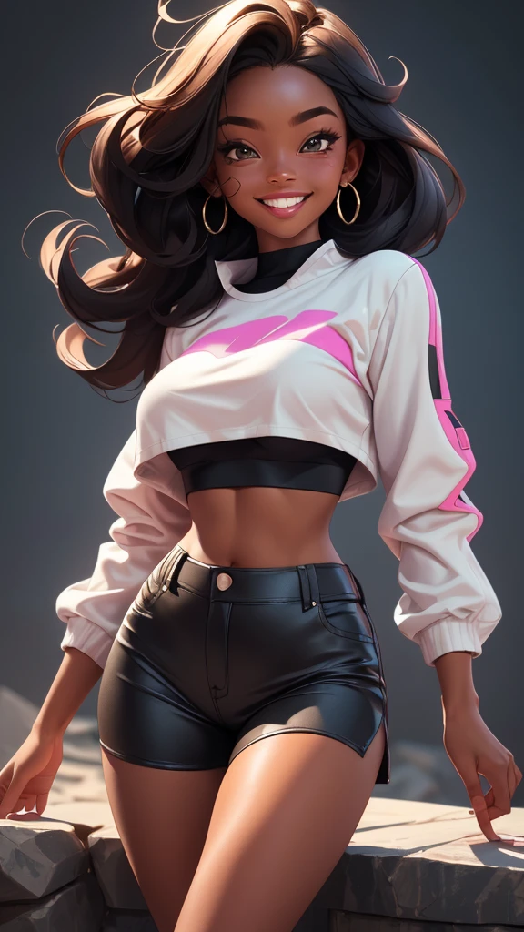 crop shirt underboob, crop top, underboob, rip open exposing rock hard nipples, 1blackgirl,solo, upper body,reallistic, looking at viewer, happy,smile , long sleeves