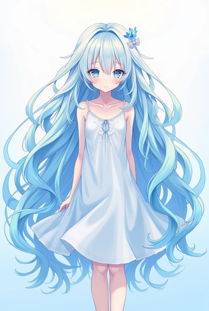 Anime girl with blue and white hair Anime girl with long hair Blue and white hair alternating colors in a pattern