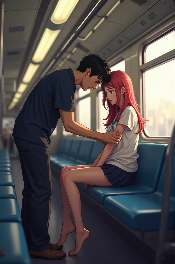 Man molesting anime girl in the train