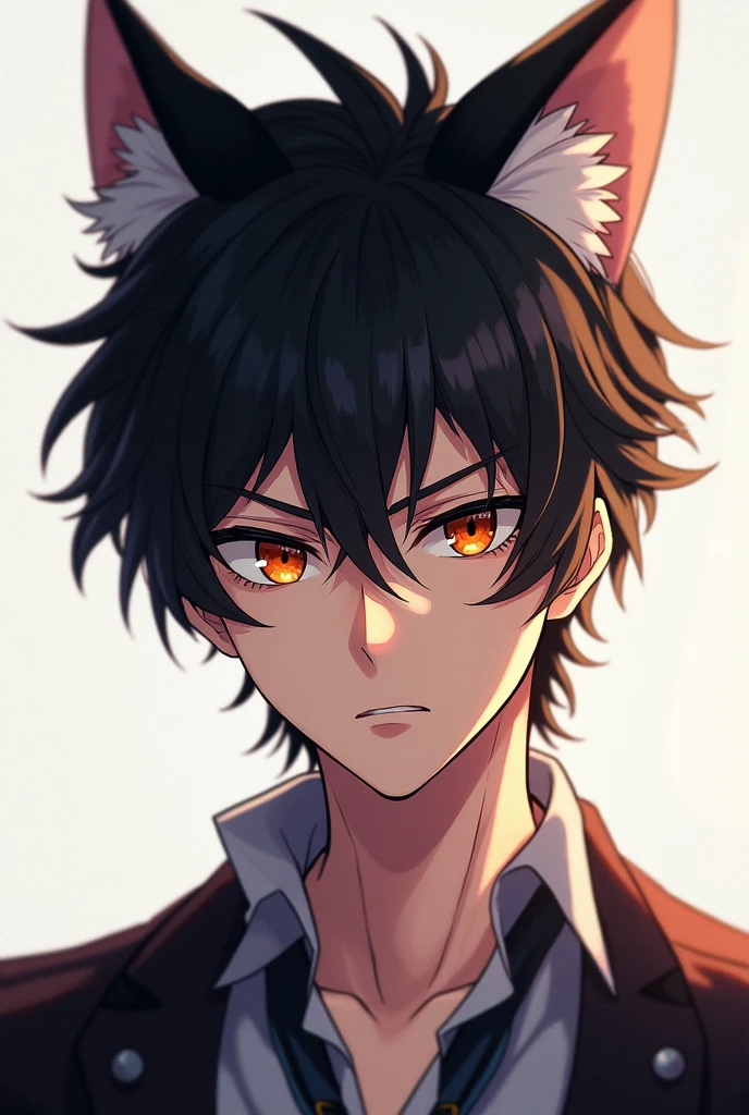 Guy Cat ears black Serious face So cute anime