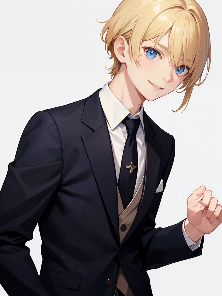 One boy、Smiling、Wearing a blazer、Cute 、Boys、Shortcuts、Blonde、tie、shirt、Depicting from head to waist