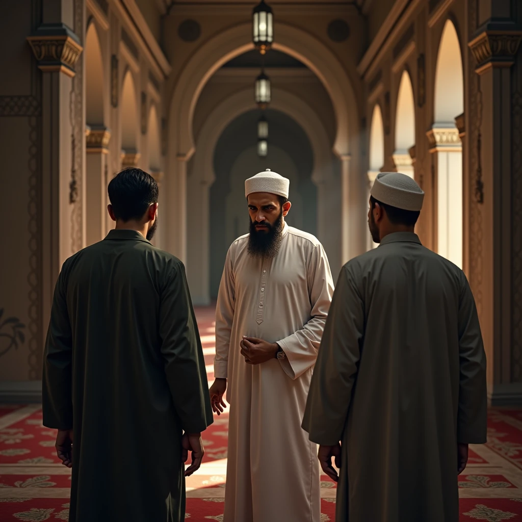 Two men go to an Imam Sahib in a mosque and repent with a look of permanence on their faces