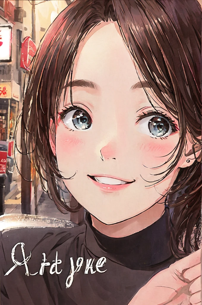 Double Peace、smile、Where the photo is being taken、Cafe background、Bring your face closer