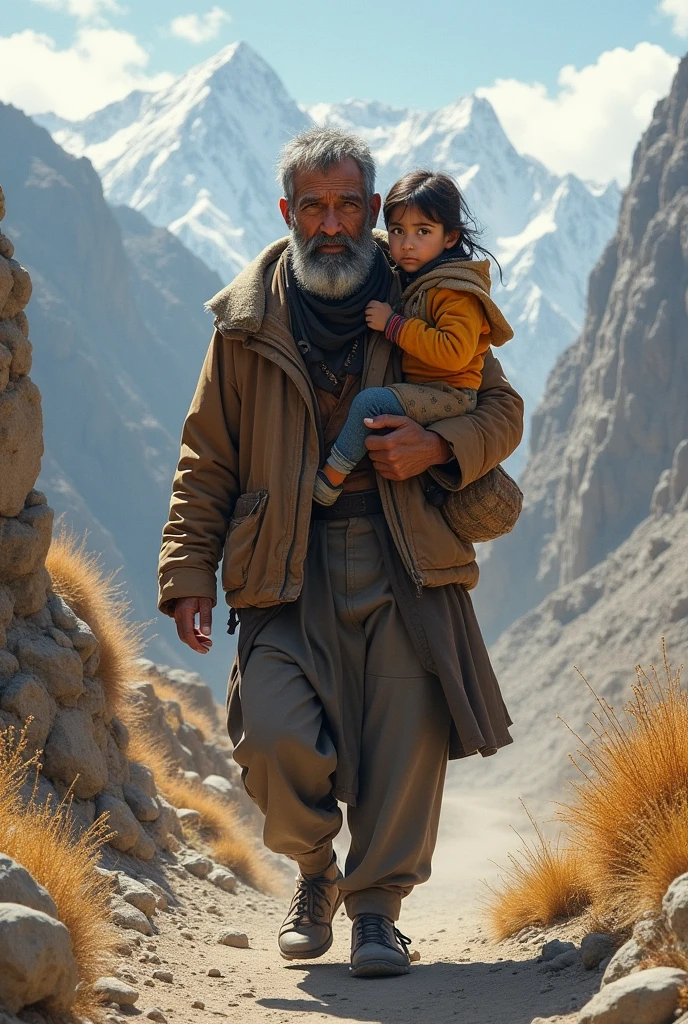 Nepali mustang father carries daughter 