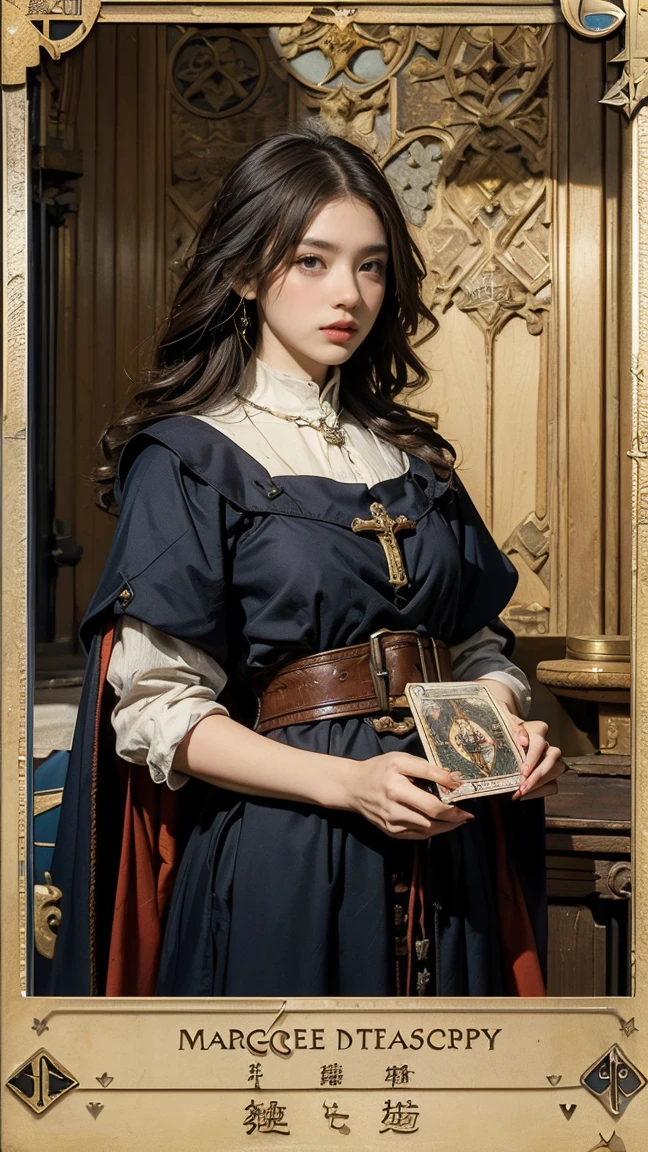 Highest quality、masterpiece、タロットcard、Balance scale、(Morgan Greer Tarot:1.2)、Retro art style、Thick outline、English text、Roman numerals、card、(Fit the frame properly:1.2)、(タロットcard風の枠:1.5)、((Medieval Europe、stupidity、Kindness:1.5))