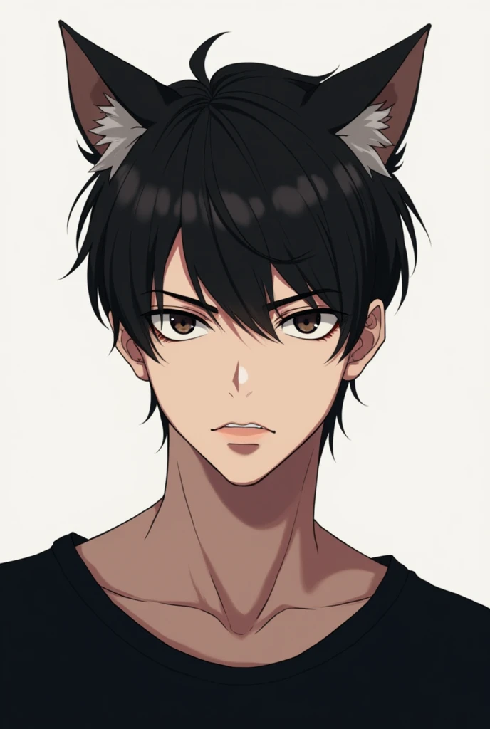 Guy Cat ears black Serious face So cute anime Black shirt
